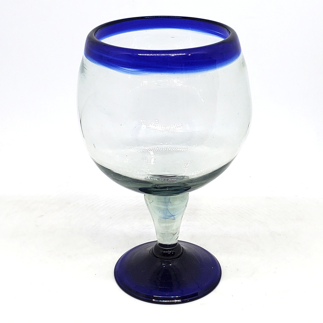 MEXICAN GLASSWARE / Cobalt Blue Rim 24 oz Shrimp Cocktail Chabela Glasses (set of 4)